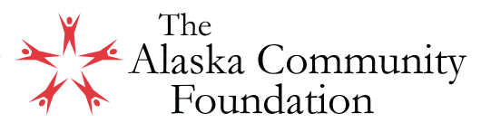 The Alaska Community Foundation Logo - five figures of people with their hands raised in the formation of a star. The people are red. Next to the star is the unevenly stacked name of the foundation in serif font. "The" is on one line. "Alaska Community" is on the next line and starts several spaces further to the left than the word "The". "Foundation is on the third line and starts a few spaces to the right of the word "The".
